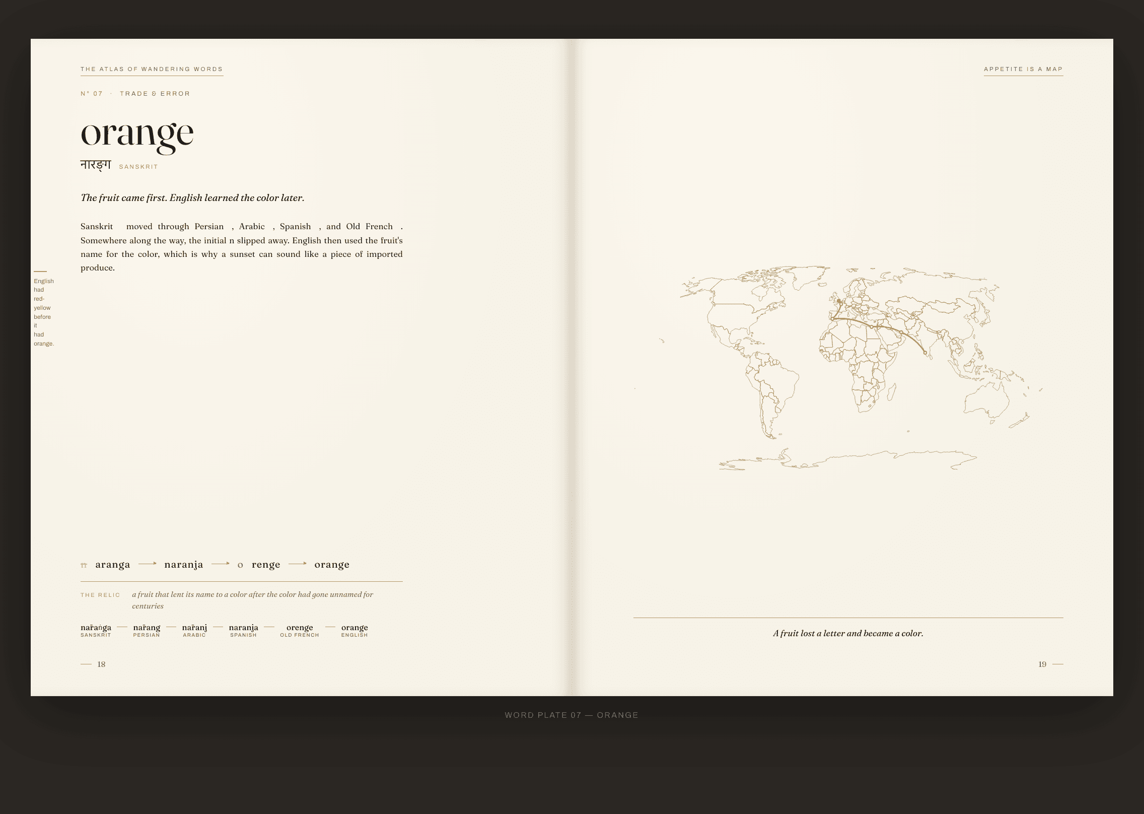 Orange word plate from The Atlas of Wandering Words