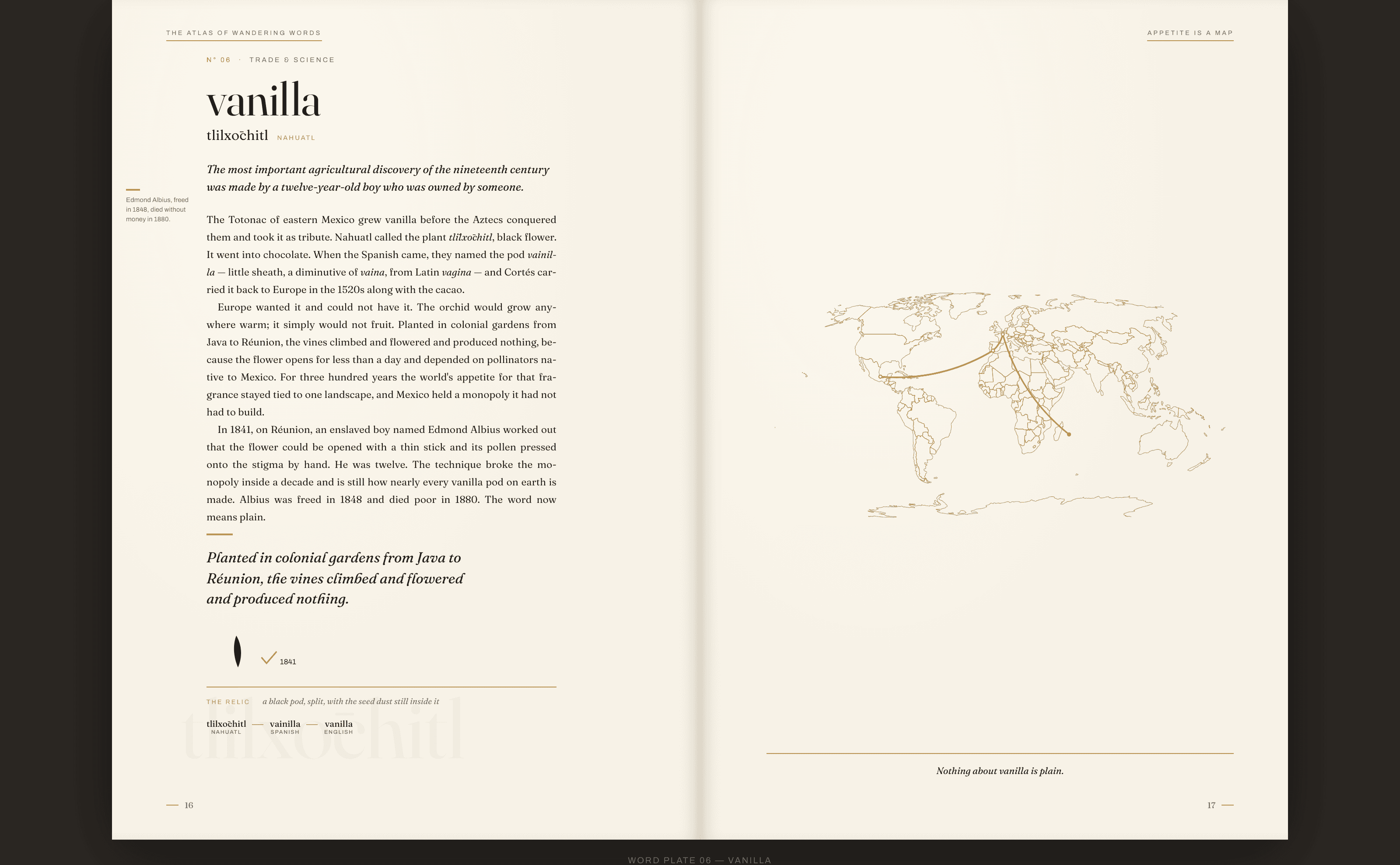 Vanilla word plate from The Atlas of Wandering Words