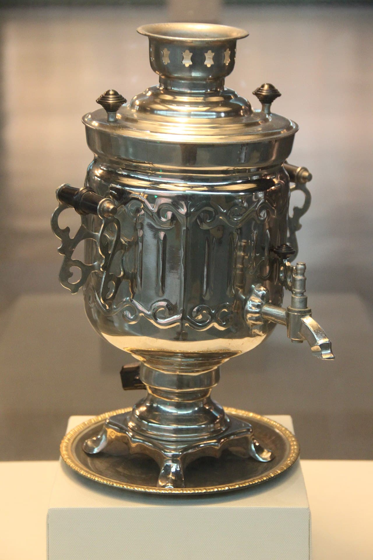 The Russian samovar — tea arrived by camel caravan from northern China, and Russians say chay to this day.